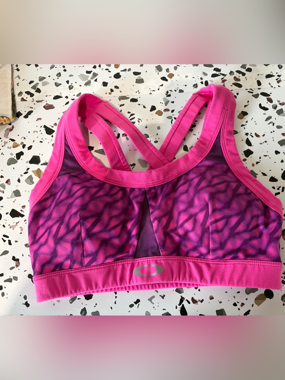 Oakley Women's Pink & Purple Patterned Sports Swim Bikini Top